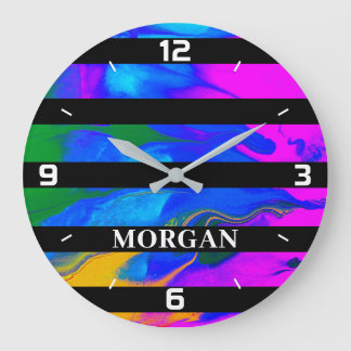 Reloj Redondo Grande Resumen moderno de moda, líneas negras, nombre bla