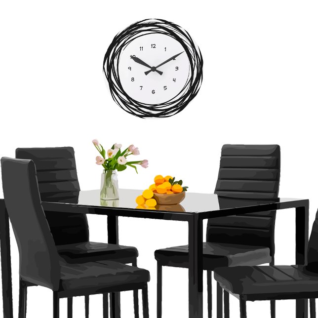 Reloj Redondo Grande Resumen Moderno Negro Y Blanco (Subido por el creador)