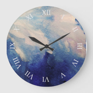 Reloj Redondo Grande Resumen modernoArte blanco azul