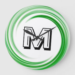 Reloj Redondo Grande Resumen Monograma de Swirl Verde