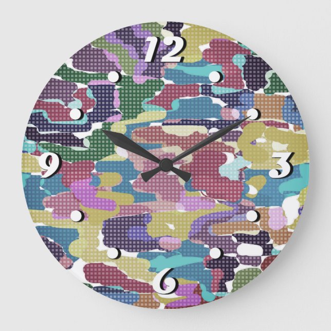 Reloj Redondo Grande Resumen multicolor brillante (Anverso)
