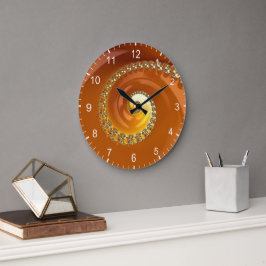 Reloj Redondo Grande Resumen Naranja dorado gradiente espiral fractal g