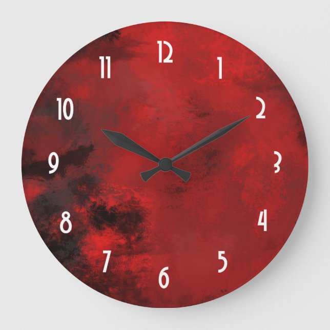 Reloj Redondo Grande Resumen negro y rojo moderno - creativo y artístic (Anverso)