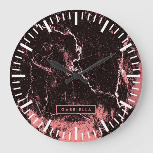 Reloj Redondo Grande Resumen negro y rosa