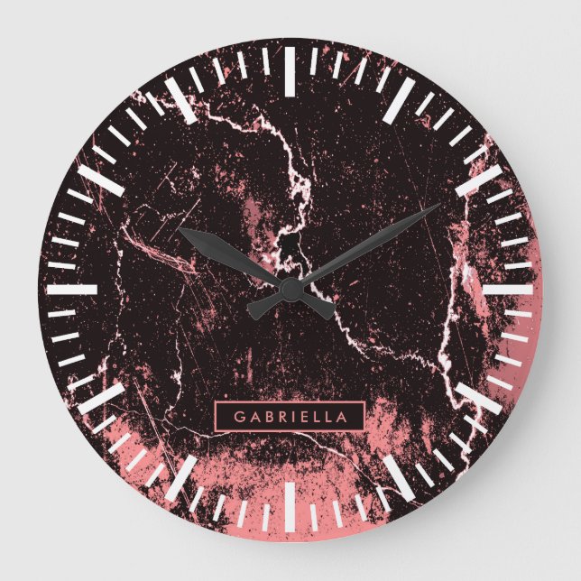 Reloj Redondo Grande Resumen negro y rosa (Anverso)