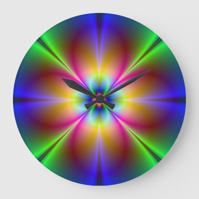 Reloj Redondo Grande Resumen Neon Daisy Round Wall Clock (Anverso)