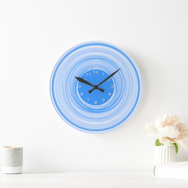 Reloj Redondo Grande Resumen Ombre Bebé moderno Espiral blanca azul (Hogar)