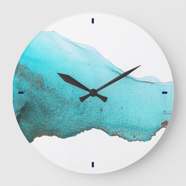 Reloj Redondo Grande Resumen Oro Turquesa Oro Alcohol Arte Tinta (Anverso)