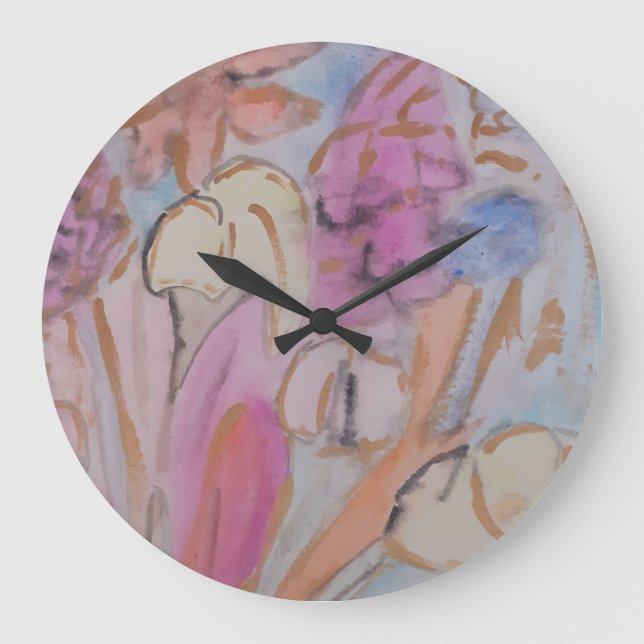 Reloj Redondo Grande Resumen Pastel Floral (Anverso)