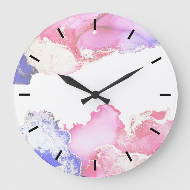 Reloj Redondo Grande Resumen Pastel Pink Purple Gold (Anverso)