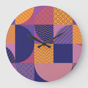 Reloj Redondo Grande Resumen Patrón de cosecha geométrica multicolor