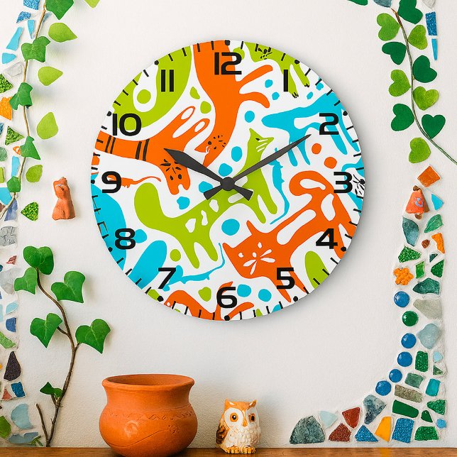 Reloj Redondo Grande Resumen Patrón de gato Arte Mascota moderno y capr (Subido por el creador)