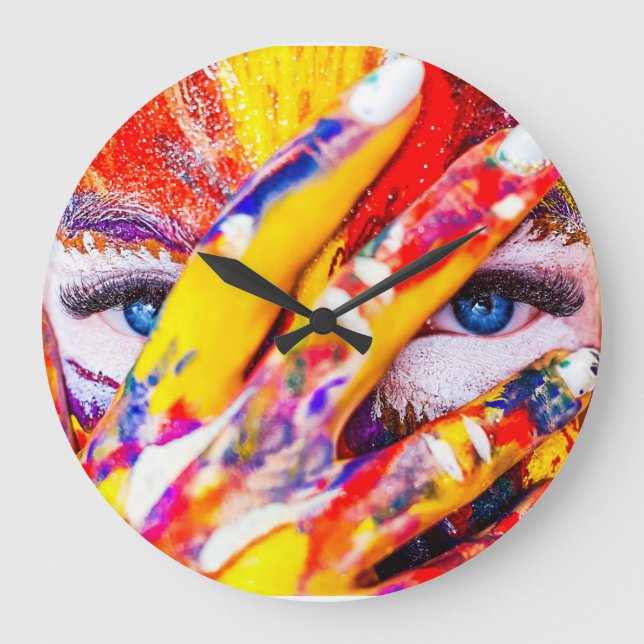 Reloj Redondo Grande Resumen pintado de la cara de las mujeres (Anverso)