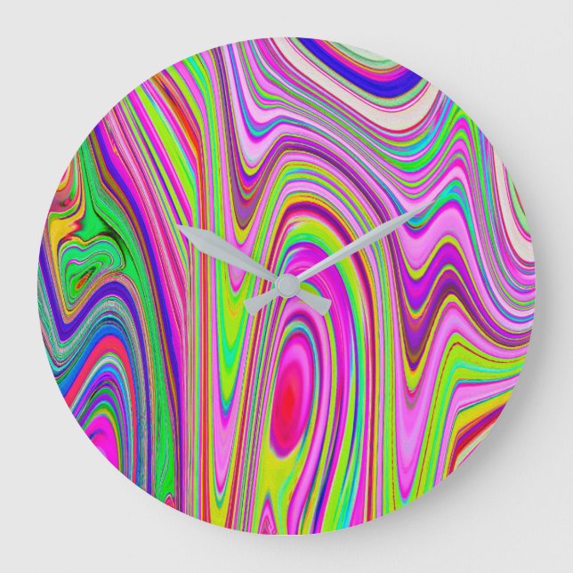 Reloj Redondo Grande Resumen rocoso amarillo y rosa Groovy arte retro (Anverso)