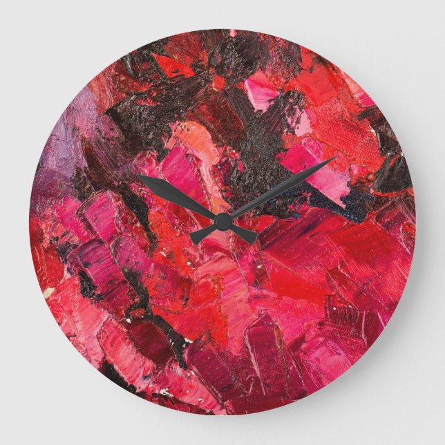 Reloj Redondo Grande Resumen rojo oscuro, pintura de lona de aceite. (Anverso)