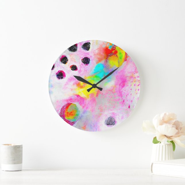 Reloj Redondo Grande Resumen rosa y Aqua (Hogar)