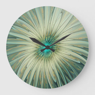 Reloj Redondo Grande Resumen Sage Green Fantasy Flower Fractal Art