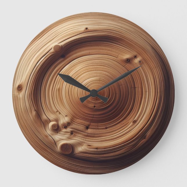 Reloj Redondo Grande Resumen Textura de diseño de arte maderero (Anverso)