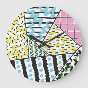 Reloj Redondo Grande Resumen Tres: Arte De Fondo Dibujado A Mano