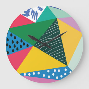 Reloj Redondo Grande Resumen Triangular: Decoración de cosecha geométri