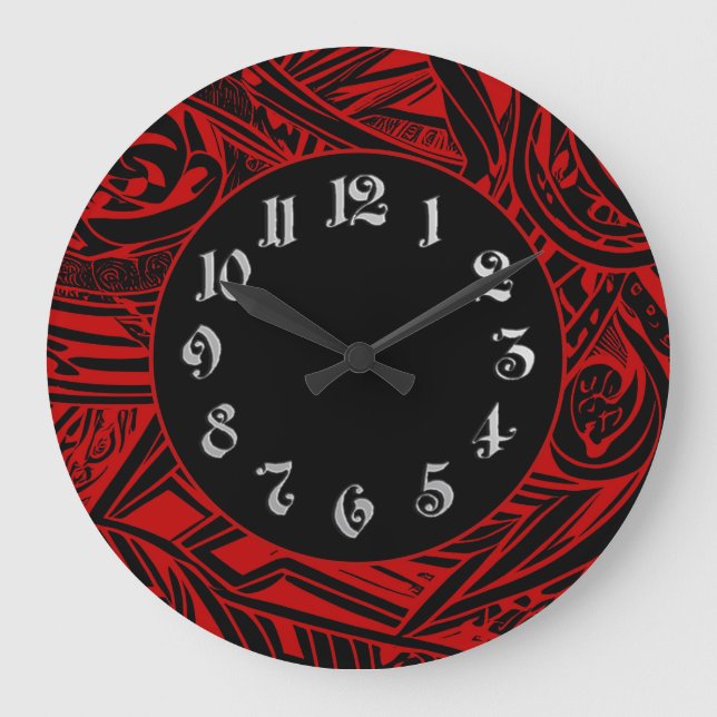 Reloj Redondo Grande Resumen Tribal Blanco Y Negro (Anverso)