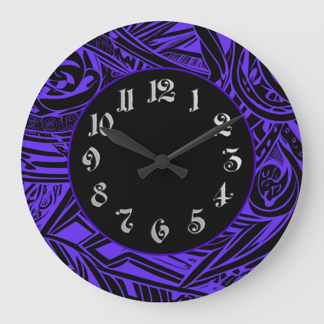 Reloj Redondo Grande Resumen Tribal Blanco Y Negro (Anverso)