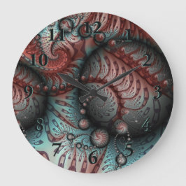 Reloj Redondo Grande Resumen Vivid Fantasy Fractal Art Brown Blue