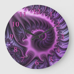 Reloj Redondo Grande Resumen Vivid Guay Pink Purple Fractal Art Spiral