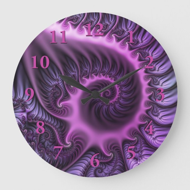 Reloj Redondo Grande Resumen Vivid Guay Pink Purple Fractal Art Spiral (Anverso)