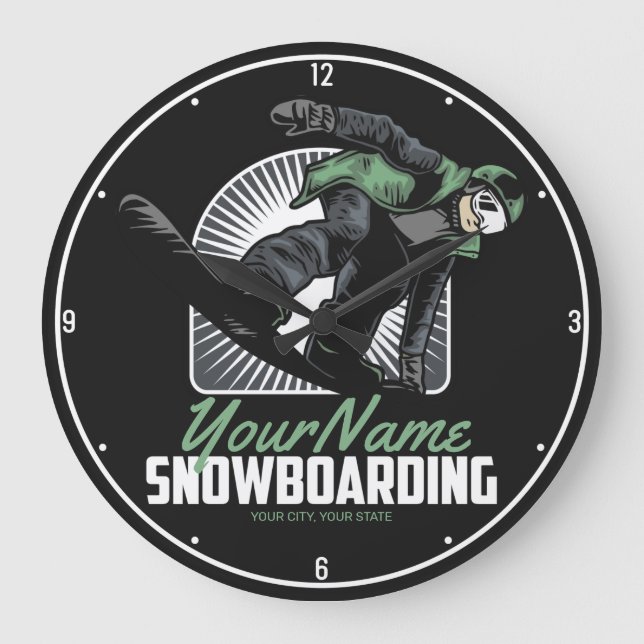 Reloj Redondo Grande Retirada personalizada de snowboard (Anverso)