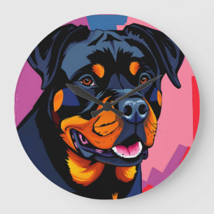 Reloj Redondo Grande Retrato abstracto de Rottweiler contemporáneo