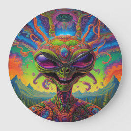 Reloj Redondo Grande Retrato Alienígena Psicodélico