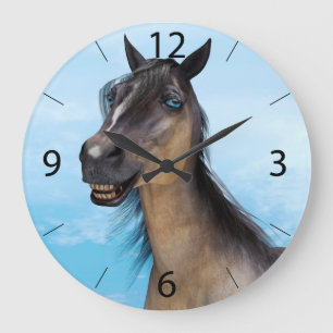 Reloj Redondo Grande Retrato de Arte de Caballo con Sonrisa Divertida