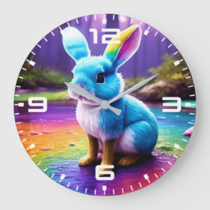 Reloj Redondo Grande Retrato de conejito azul de sentada suave