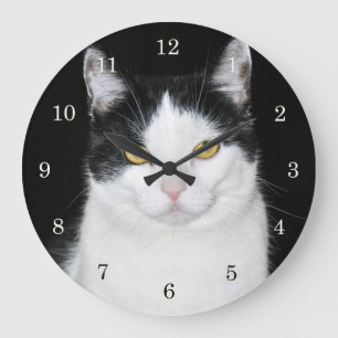 Reloj Redondo Grande Retrato de gato blanco y negro