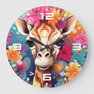 Reloj Redondo Grande Retrato de jirafa floral 9320