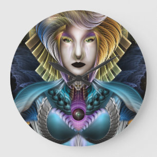 Reloj Redondo Grande Retrato De La Majestad De Trilia Fractal Fantasy
