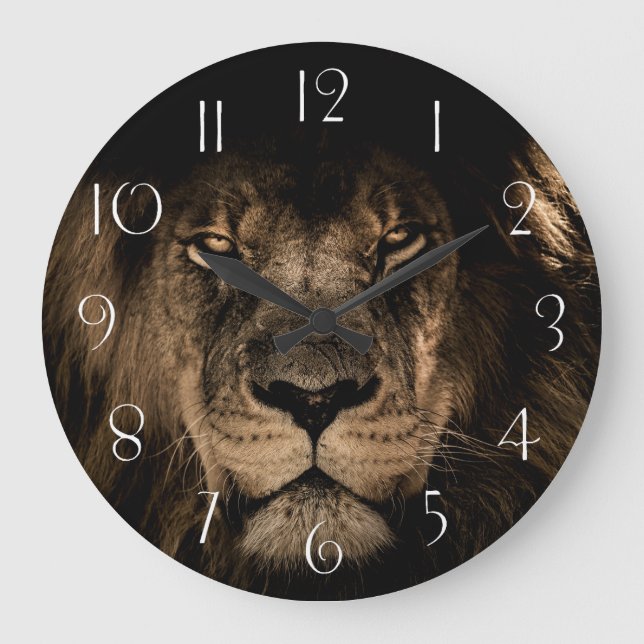 Reloj Redondo Grande Retrato de león africano (Anverso)