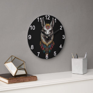 Reloj Redondo Grande Retrato De Llama Y Flor,