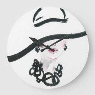 Reloj Redondo Grande Retrato de mujer acuarela, deslumbramiento abstrac