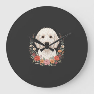 Reloj Redondo Grande Retrato de perro floral corona botánica