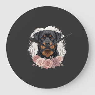 Reloj Redondo Grande retrato de perro Rottweiler floral sublimación