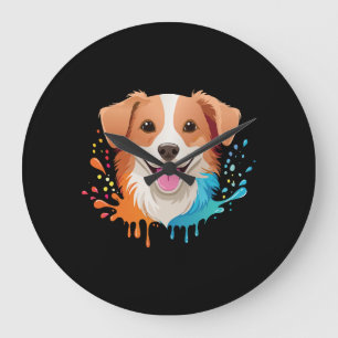 Reloj Redondo Grande Retrato de un perro lindo con colores fluidos gote
