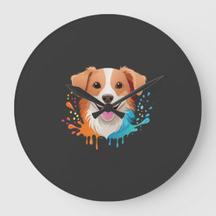 Reloj Redondo Grande Retrato de un perro lindo con colores fluidos que