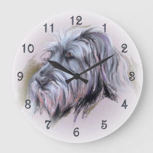 Reloj Redondo Grande Retrato de Wolfhound Pastel