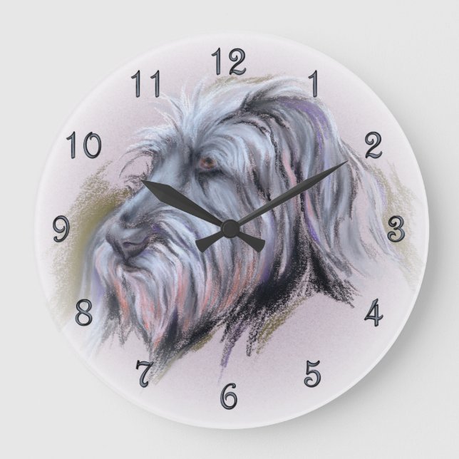 Reloj Redondo Grande Retrato de Wolfhound Pastel (Anverso)