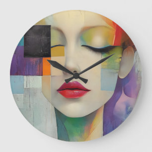 Reloj Redondo Grande Retrato en el surrealismo de bloques de color