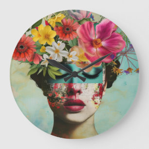 Reloj Redondo Grande Retrato Floral Vintage
