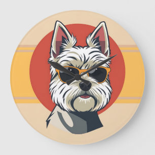 Reloj Redondo Grande Retrato maltés moderno audaz de mediados de siglo