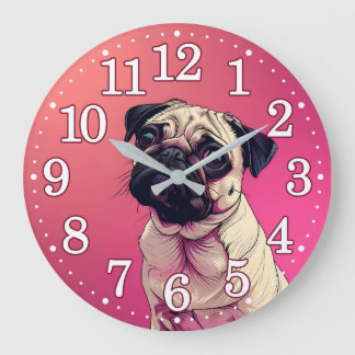 Reloj Redondo Grande Retrato Pug Face Ombre Rosa
